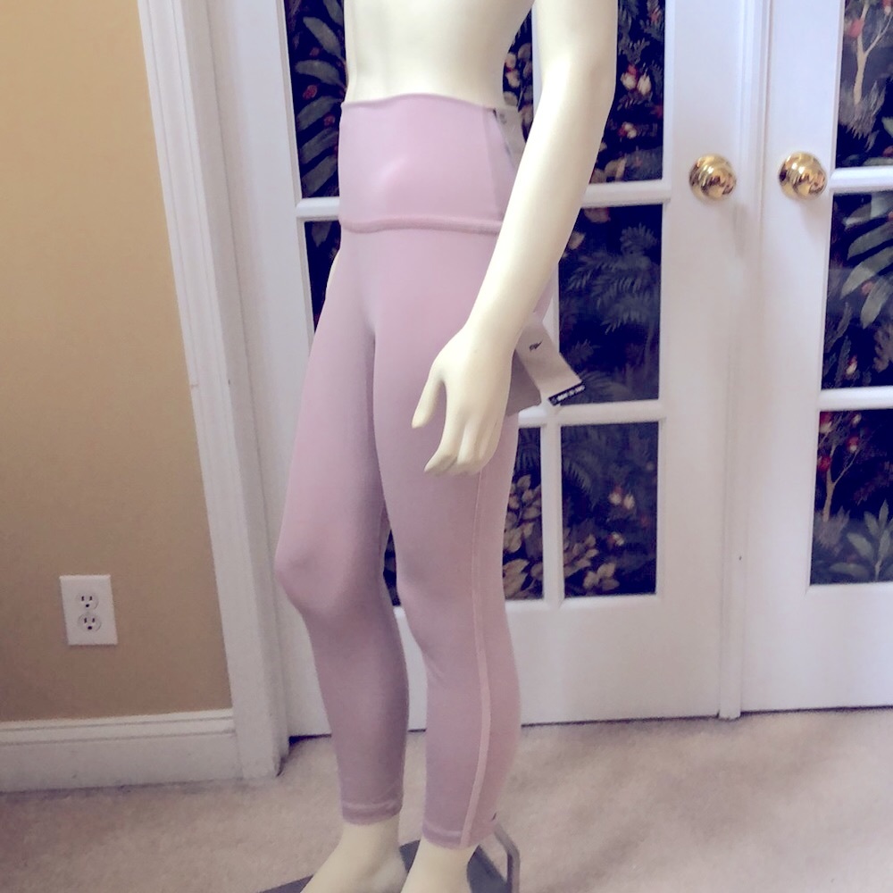 Nike Yoga womens M tight compression leggings Dusty Rose Pink w velvet trim. - Picture 2 of 10